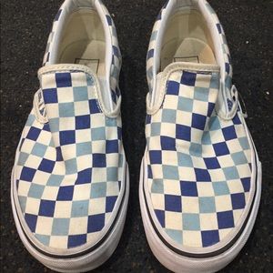 Blue/white checkerboard Vans. Barely worn.